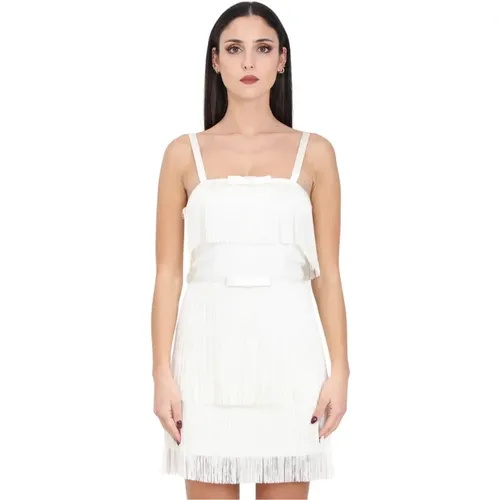 Fringed Crepe Mini Dress , female, Sizes: L, M - Elisabetta Franchi - Modalova