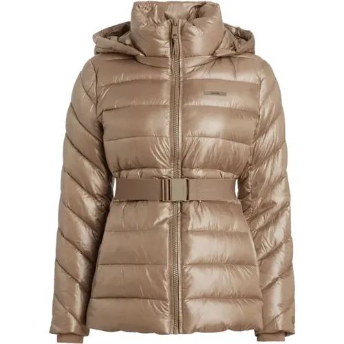 Belted Padded Coat with Removable Hood , female, Sizes: XS - Calvin Klein - Modalova