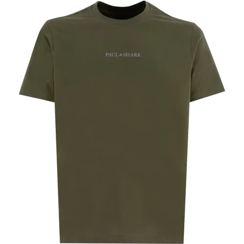 Cotton Crewneck T-shirt with Print , male, Sizes: L, 2XL - PAUL & SHARK - Modalova