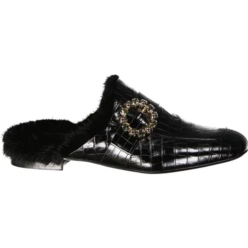 Schwarze Slip-On Schuhe mit Krokodilprägung , Damen, Größe: 37 EU - Eleventy - Modalova