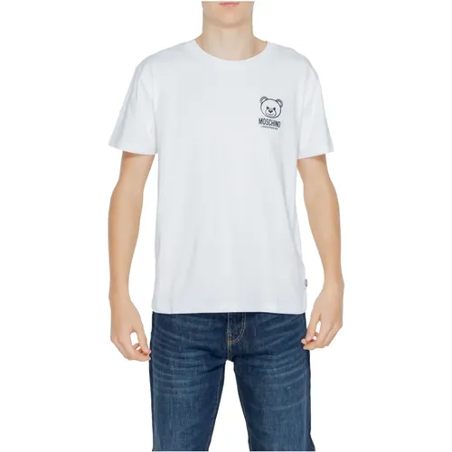 Weißes Bedrucktes Rundhals-T-Shirt , Herren, Größe: XL - Moschino - Modalova