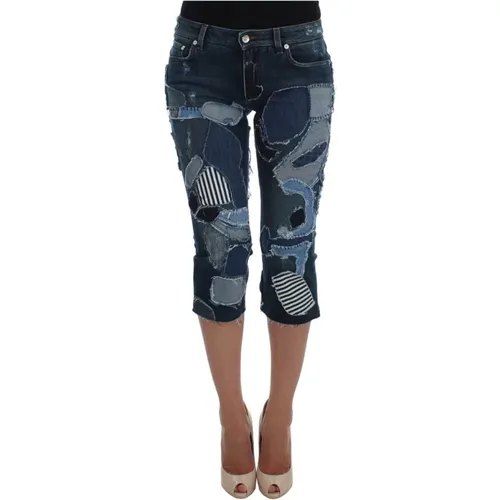 Blaue Patchwork Jeans Shorts , Damen, Größe: 3XS - Dolce & Gabbana - Modalova