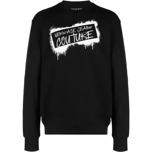 Graffiti R Logo Schwarzer Sweatshirt , Herren, Größe: 2XL - Versace Jeans Couture - Modalova