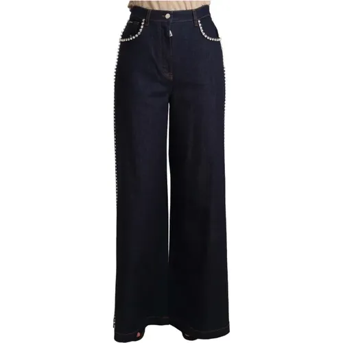 Dunkelblaue Kristallverzierte Flare Jeans - Dolce & Gabbana - Modalova