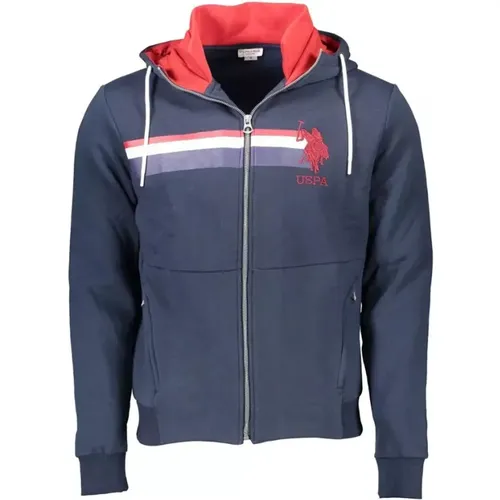 Blaue Kapuzen-Zip-Sweatshirt - Besticktes Detail , Herren, Größe: XL - U.S. Polo Assn. - Modalova