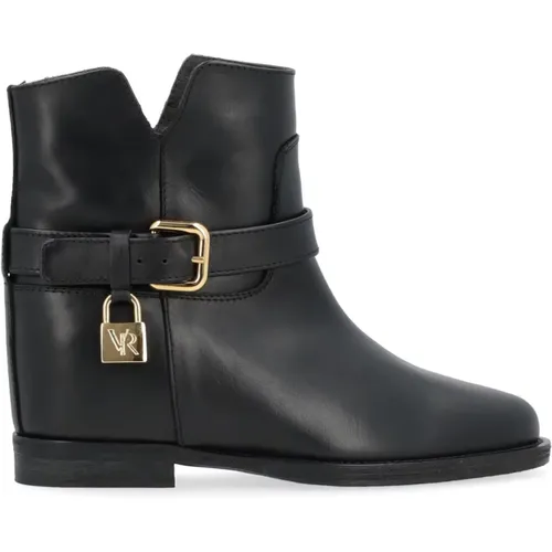 Leather Ankle Boot with Golden Lock , female, Sizes: 3 1/2 UK - Via Roma 15 - Modalova