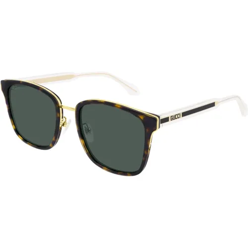 Havana/Green Sonnenbrille , Herren, Größe: 55 MM - Gucci - Modalova
