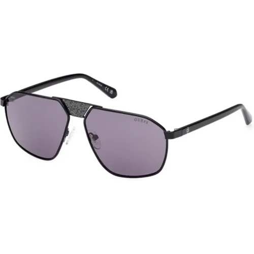 Glänzende schwarze Sonnenbrille mit violetten Gläsern - Guess - Modalova