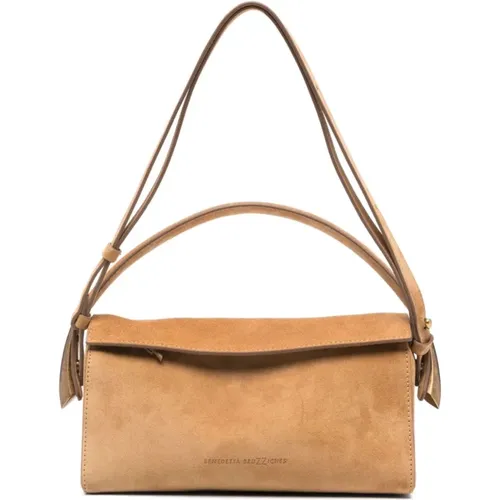 Taupe Brown Leather Shoulder Bag , female, Sizes: ONE SIZE - Benedetta Bruzziches - Modalova