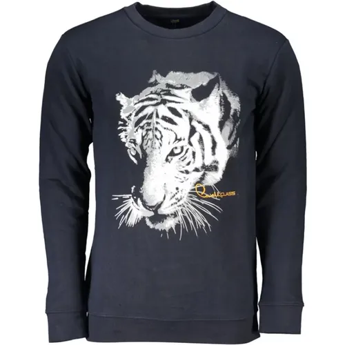 Blauer Baumwoll-Sweatshirt mit Logo-Print , Herren, Größe: 2XL - Cavalli Class - Modalova