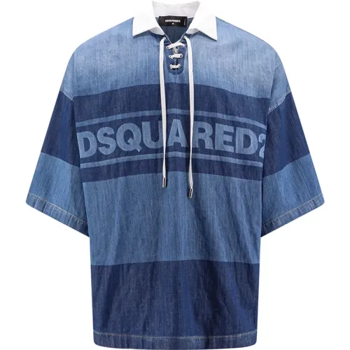 Denim Polo Shirt mit Baumwollkragen , Herren, Größe: M - Dsquared2 - Modalova