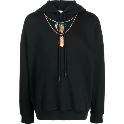 Schwarze Rote Federn Halskette Hoodie , Herren, Größe: L - Marcelo Burlon - Modalova