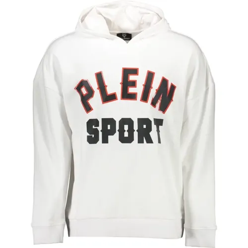 Weiße Baumwollkapuzenpullover mit Druck , Herren, Größe: S - Plein Sport - Modalova