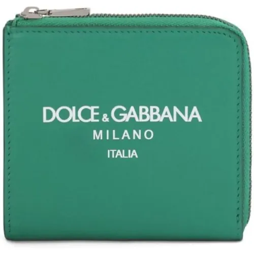 Logo-Print Leather Wallet , male, Sizes: ONE SIZE - Dolce & Gabbana - Modalova