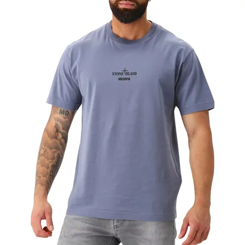 Blau T-Shirt mit Logo-Print , Herren, Größe: 3XL - Stone Island - Modalova