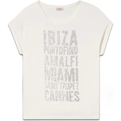 T-Shirt mit Kimonoärmeln und Lettering-Applikation , Damen, Größe: XL - Oltre - Modalova