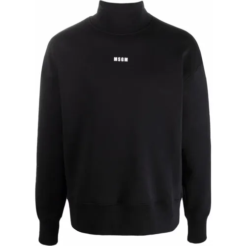 Hoher Kragen Schwarzer Pullover , Herren, Größe: L - MSGM - Modalova