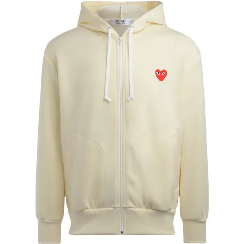 Ivory Kapuzen-Sweatshirt mit rotem Herz , Herren, Größe: L - Comme des Garçons Play - Modalova