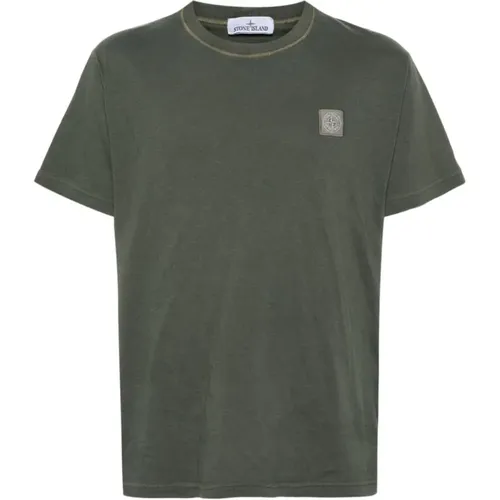 Grüne Baumwoll-T-Shirts und Polos , Herren, Größe: L - Stone Island - Modalova