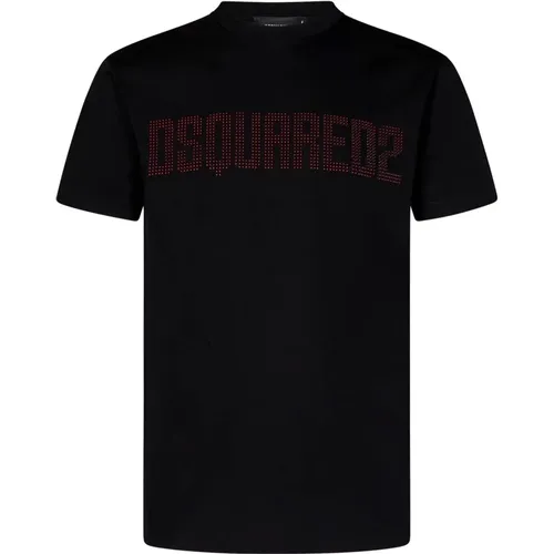 Schwarzes T-Shirt mit Kristall-Logo - Dsquared2 - Modalova