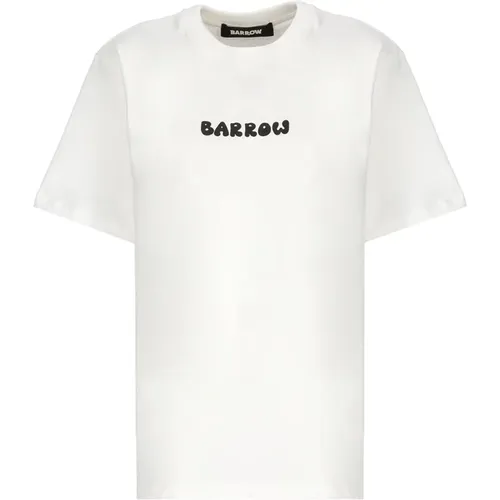 Klassisches weißes Baumwoll-T-Shirt mit Logo , Damen, Größe: M - Barrow - Modalova