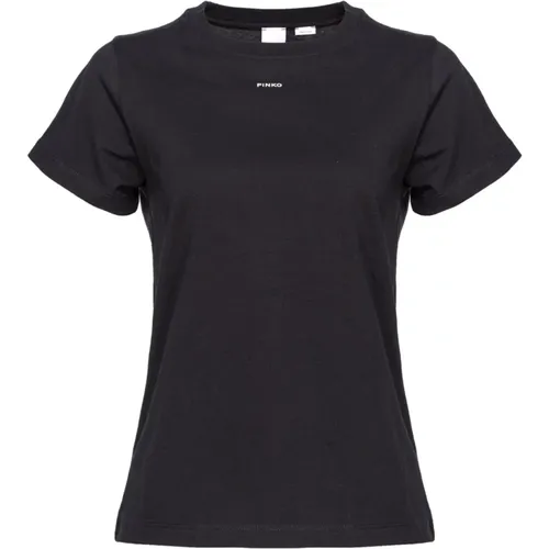 Basic Short Sleeve Cotton T-shirt with Mini Logo , female, Sizes: M, L, XS, S - pinko - Modalova