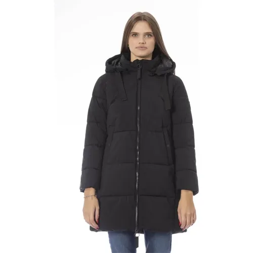 Schwarze Lange Daunenjacke mit Taschen , Damen, Größe: L - Baldinini - Modalova