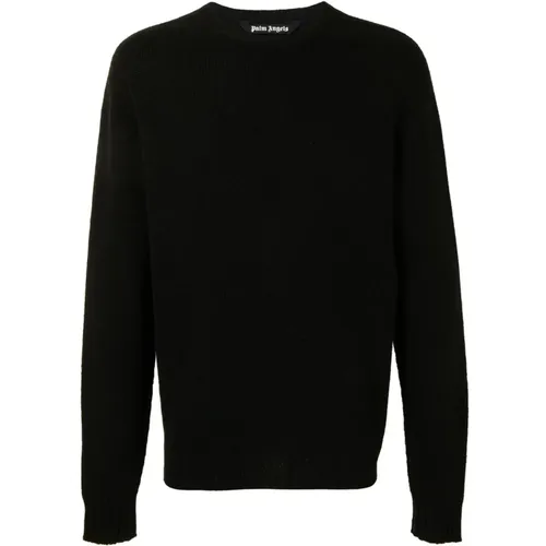 Schwarzer Weißer Pullover mit Gebogenem Logo , Herren, Größe: M - Palm Angels - Modalova