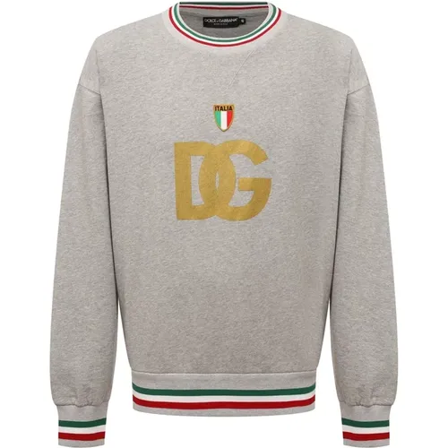 Cotton Sweatshirt with Logo Detail , male, Sizes: S - Dolce & Gabbana - Modalova