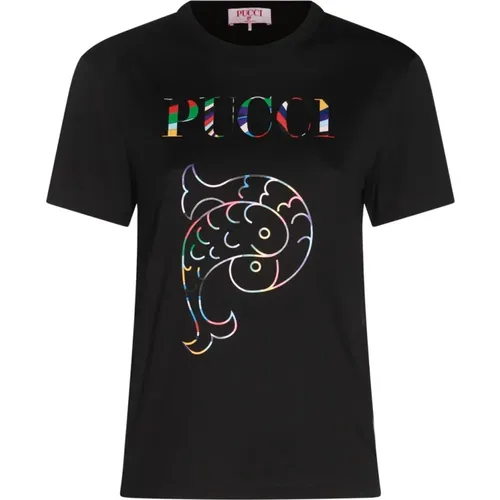 Schwarzes Baumwoll-Logo-Print-T-Shirt , Damen, Größe: XS - EMILIO PUCCI - Modalova