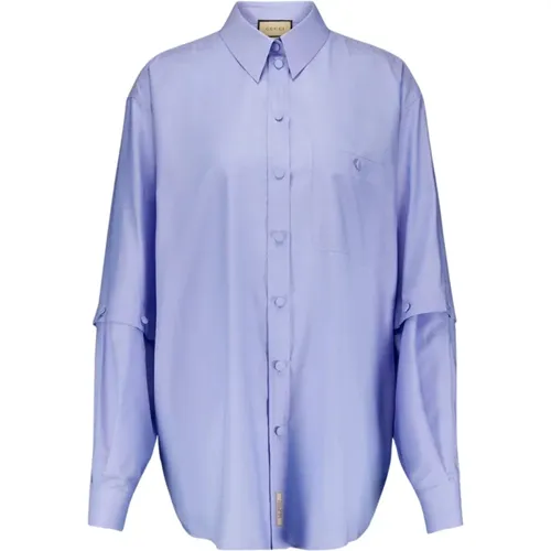 Detachable-Sleeve Logo-Patch Poplin Shirt , female, Sizes: XS, S - Gucci - Modalova