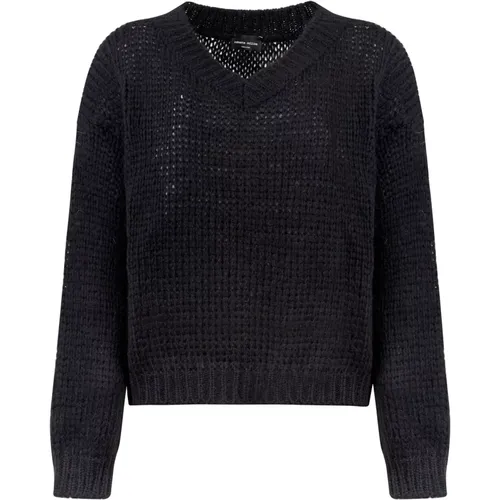 Schwarzer V-Ausschnitt Pullover , Damen, Größe: L - Roberto Collina - Modalova