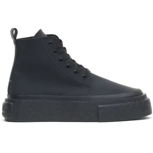 Schwarze Ledersneaker Runde Spitze , Herren, Größe: 40 EU - MM6 Maison Margiela - Modalova