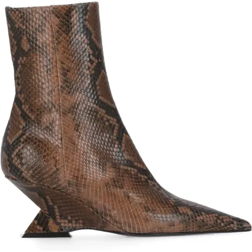 Braune Lederstiefel mit Animalier-Muster und Geometrischem Absatz - The Attico - Modalova