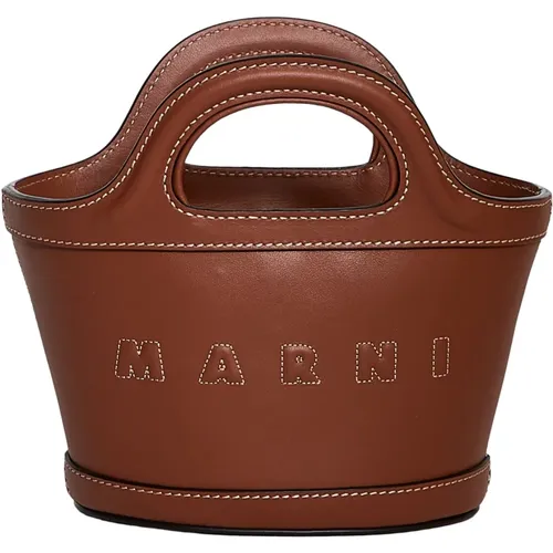 Braune Tropicalia Lederhandtasche - Marni - Modalova