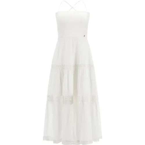 Langes Kleid mit Schnürung - Weiß , Damen, Größe: M - Guess - Modalova