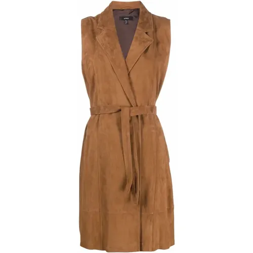 Suede Long Jacket with Classic Lapel and Coordinated Belt , female, Sizes: M - Arma - Modalova