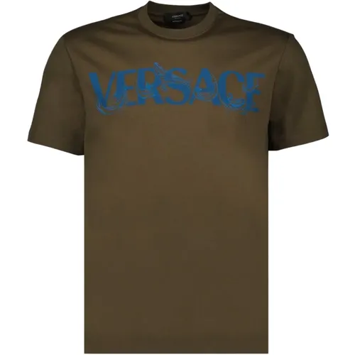 Logo Print Round Neck T-shirt , male, Sizes: S, XL - Versace - Modalova