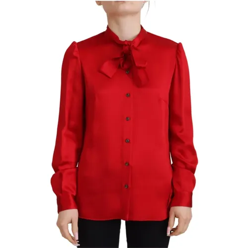 Rotes Langarm-Ascot-Kragen-Top , Damen, Größe: XS - Dolce & Gabbana - Modalova