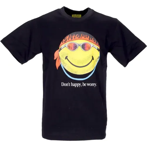 Schwarzes Herren-T-Shirt mit Smiley , Herren, Größe: L - MARKET - Modalova