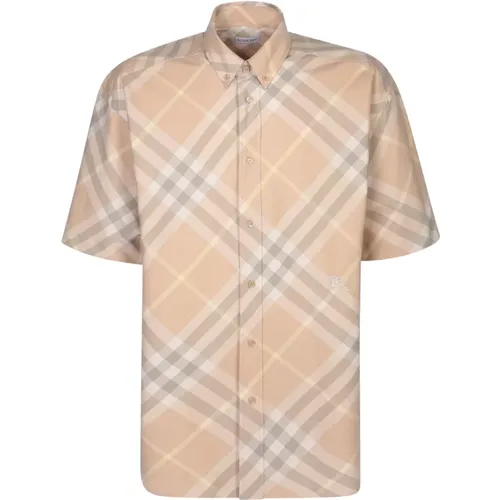 Short Sleeve Cotton Shirt with Logo Knight , male, Sizes: S, M, L - Burberry - Modalova