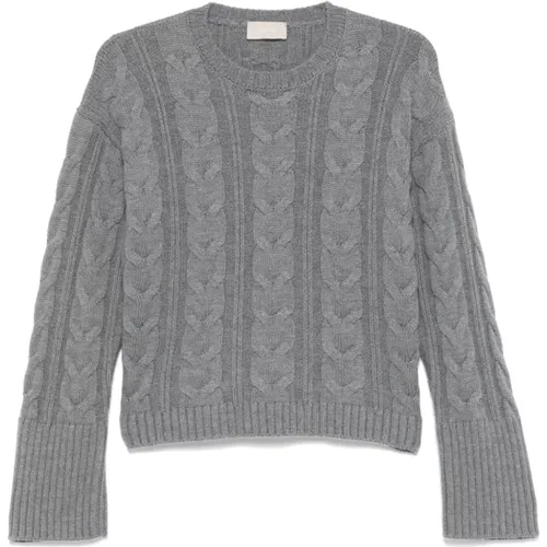 Grey Merino Wool Cable Knit Sweater , female, Sizes: M, L - Drumohr - Modalova