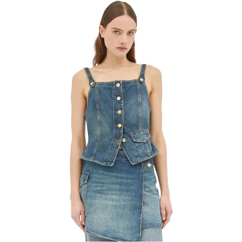 Quadratischer Hals Denim Top , Damen, Größe: 2XS - Ganni - Modalova