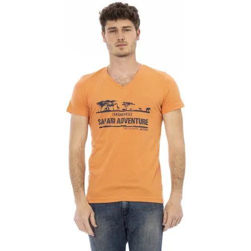 Kurzarm V-Ausschnitt T-Shirt , Herren, Größe: L - Trussardi - Modalova