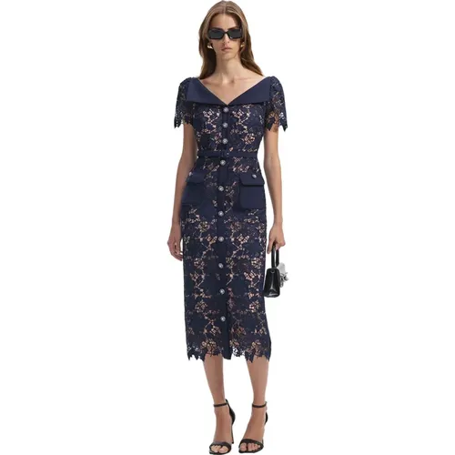 Lace Openeck Midi Dress , female, Sizes: 2XS - Self Portrait - Modalova