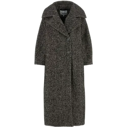 Herringbone Coat in Two-Tone Polyester Blend , female, Sizes: XS, 2XS - Ganni - Modalova
