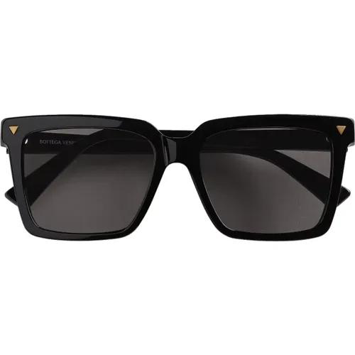 Square Acetate Frame Sunglasses with Gold Metallic Detailing , male, Sizes: 55 MM - Bottega Veneta - Modalova