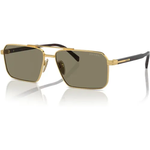 Gold/Light Brown Sunglasses , male, Sizes: 58 MM - Prada - Modalova