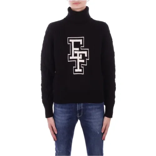 Hochgeschlossener Pullover mit Frontlogo-Stickerei , Damen, Größe: L - Elisabetta Franchi - Modalova