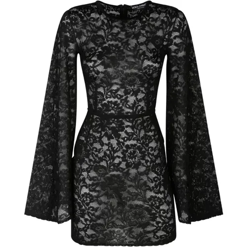 Schwarzes Spitzenkleid mit ausgestellten Ärmeln - Dolce & Gabbana - Modalova